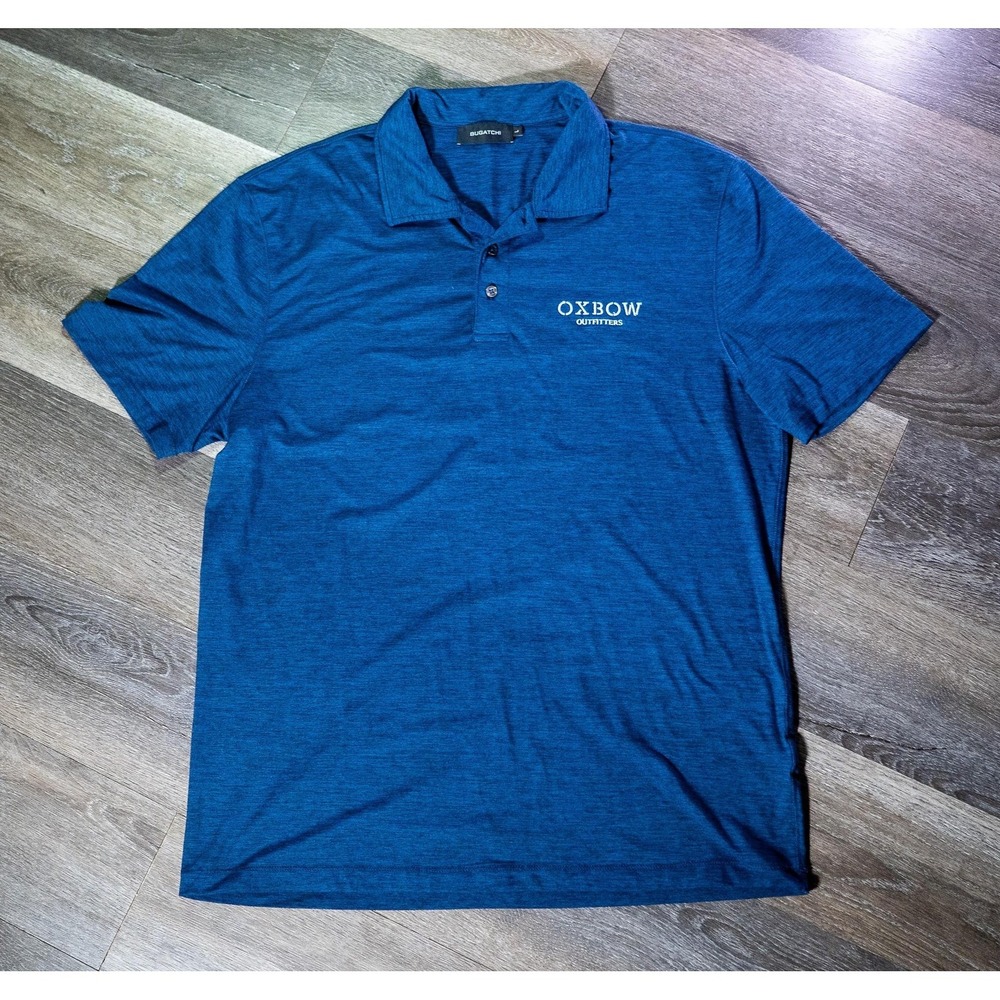 Bugatchi Oxbow Outfitters Polo Shirt Mens Large‎ Blue Solid Short Sleeve Casual